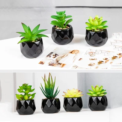 Mini plantas suculentas artificiales geométricos en color negro de la sembradora ollas de cerámica