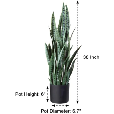 Planta de la Serpiente artificial 35.4 pulgadas Fake Sansevieria con 32 hojas de árbol, perfecta imitación de las plantas en maceta para interiores, Casa exterior la oficina en casa jardín Decoración moderna