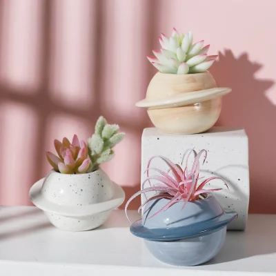 Planeta suculentos mini de 4,7 pulgadas de macetas de flores de cerámica bote de la sembradora linda decoración literaria de la jardinería en macetas para el hogar y decoración de oficina