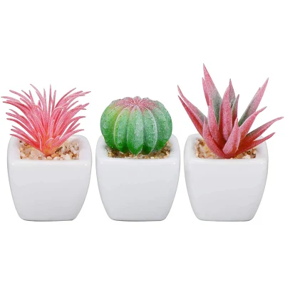 Juego de 3 plantas suculentas Artificial en blanco, pequeño Mini sembradoras de cerámicas - Decoración macetas con plantas suculentas para el hogar