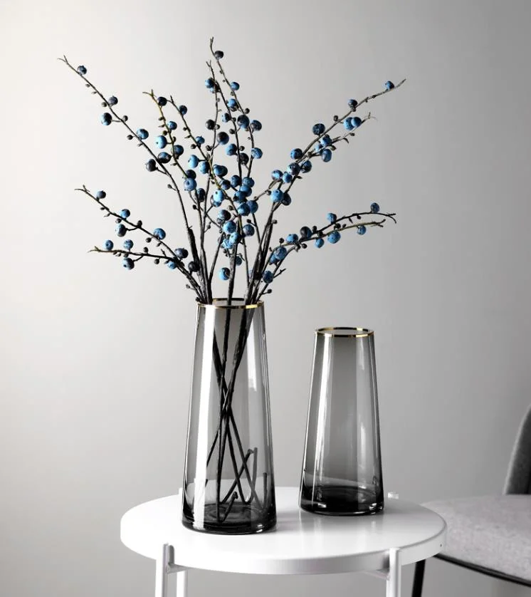 Wholesale Wedding Centerpiece Hand Blown Black Grey Colored Crystal Glass Large Round Tall Flower Glass Vase