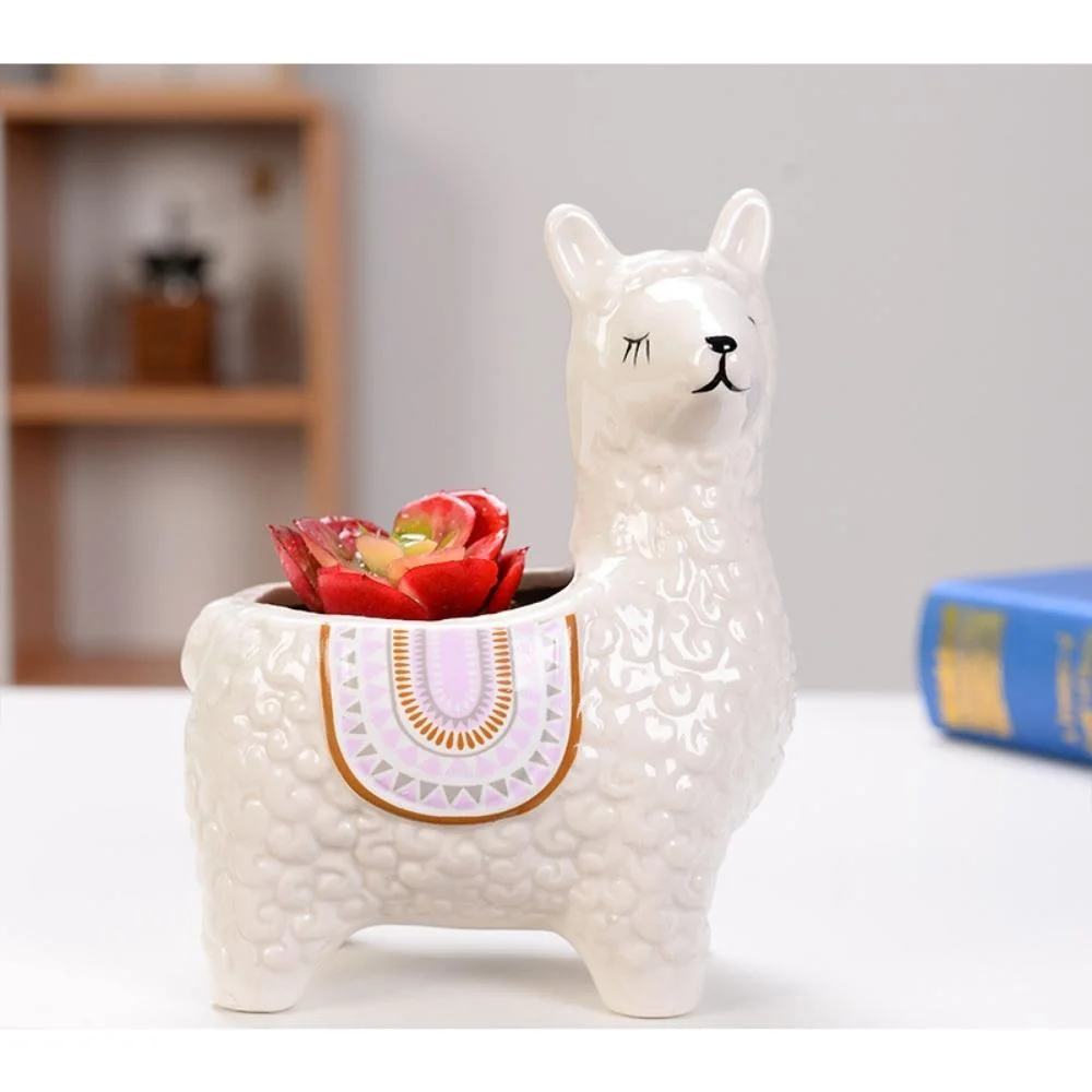 Cute Sheep Design Ceramic Flower Pot Outside 5.6&quot; X 6&quot; Herb Succulent Indoor Outdoor Garden Decoration Wyz20601