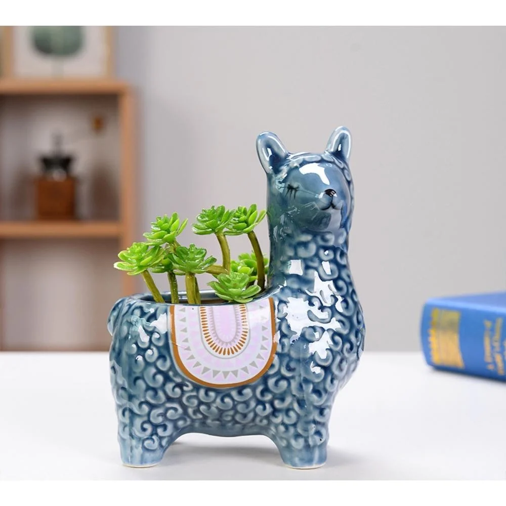 Cute Sheep Design Ceramic Flower Pot Outside 5.6&quot; X 6&quot; Herb Succulent Indoor Outdoor Garden Decoration Wyz20601