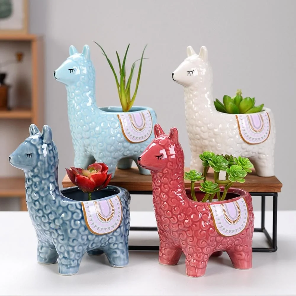 Cute Sheep Design Ceramic Flower Pot Outside 5.6&quot; X 6&quot; Herb Succulent Indoor Outdoor Garden Decoration Wyz20601