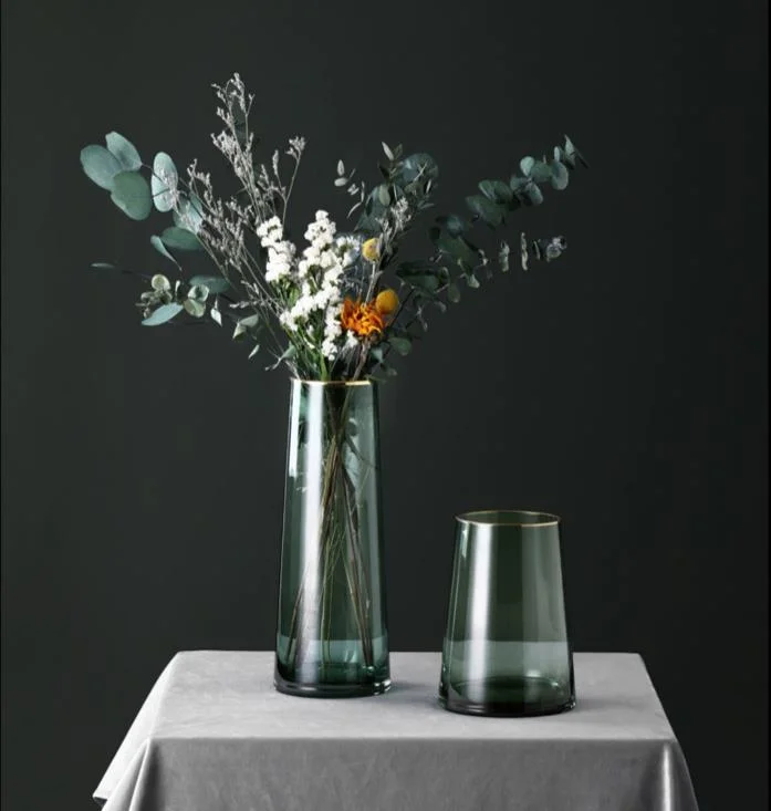 Wholesale Wedding Centerpiece Hand Blown Black Grey Colored Crystal Glass Large Round Tall Flower Glass Vase