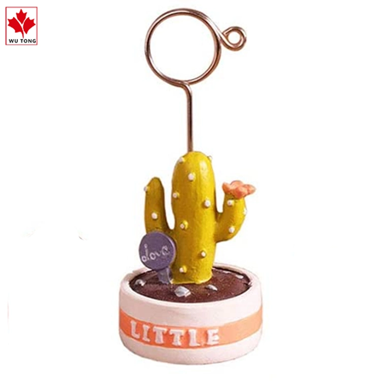 4 Pieces Mini Succulent Plants Bonsai Memo Clip Resin Cactus Statue Name Card Holder Decor