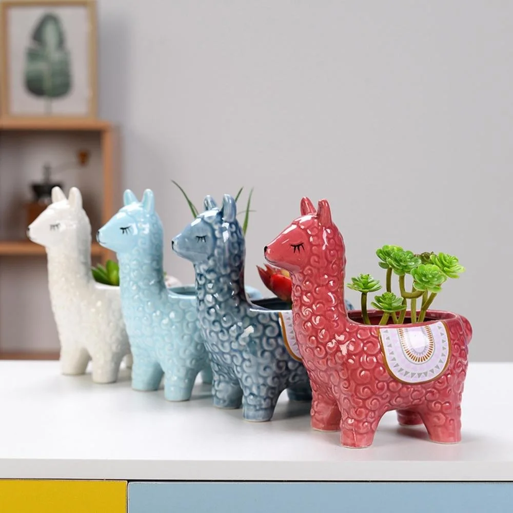 Cute Sheep Design Ceramic Flower Pot Outside 5.6&quot; X 6&quot; Herb Succulent Indoor Outdoor Garden Decoration Wyz20601