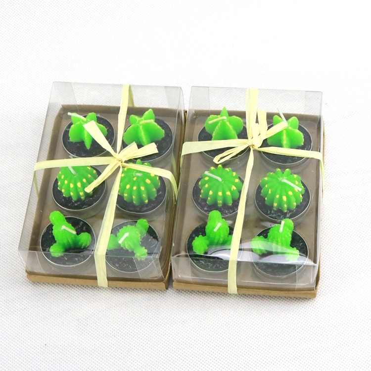 Succulent Cactus Tea Light Candles Unscented 6PCS Assorted for Birthday Party