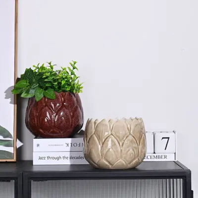  Sfuso cilindro glossato lucido a forma di loto smalto reattivo Small Succulent Vaso in ceramica per piante nordiche per interni all&prime;aperto