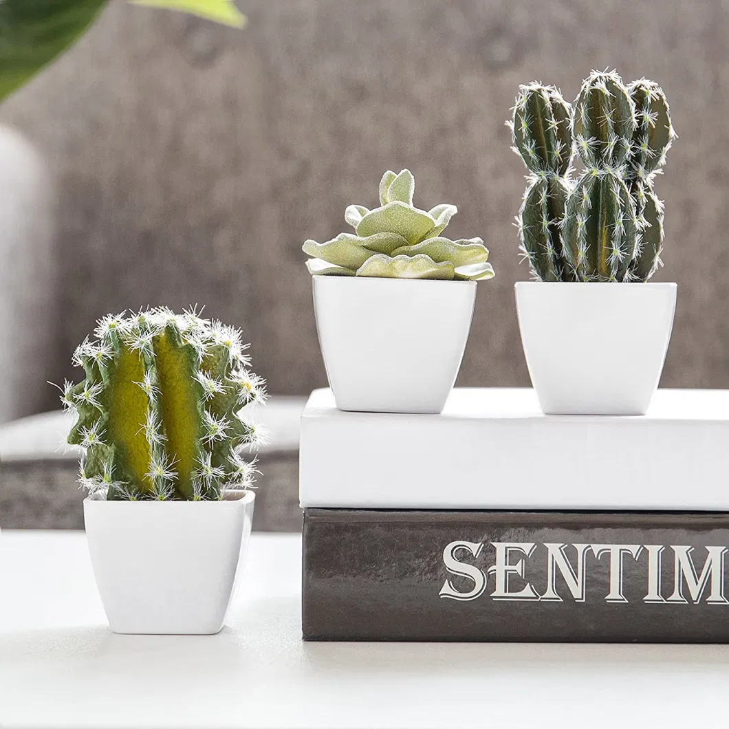 5-Inch Decoration Plant Mini Assorted Artificial Cactus Plants, Faux Cacti Assortment in Square White Pots, Set of 4 or Can Mix by Yourself for Home Decoration