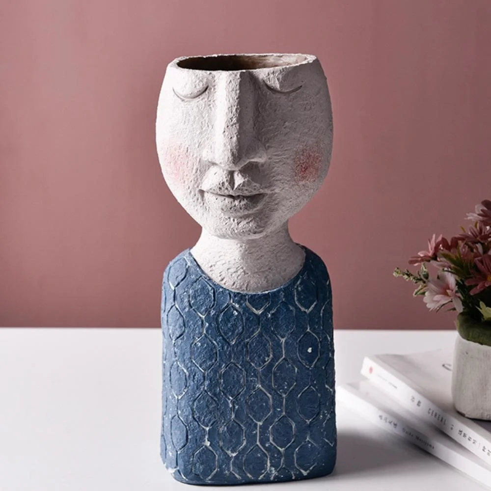 Portrait Flowerpot Art Plants Vase Doll Shape Sculpture Resin Vase Home Decor Succulents Head Shape Vase Nordic Human Head Vessels Bl19936