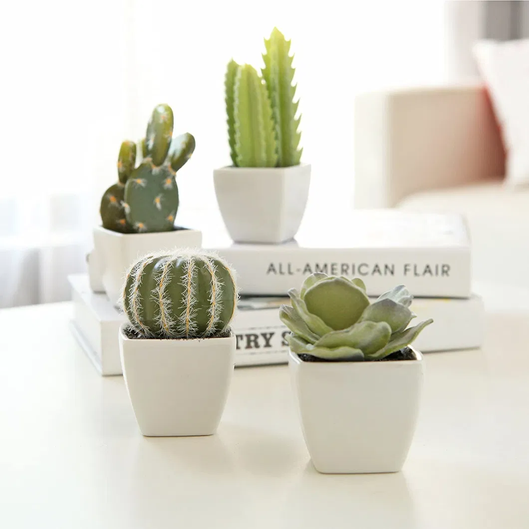 Home Decoration or Gift Artificial Plant Mini Succulent &amp; Cactus Plants in White Cube-Shaped Pots Series