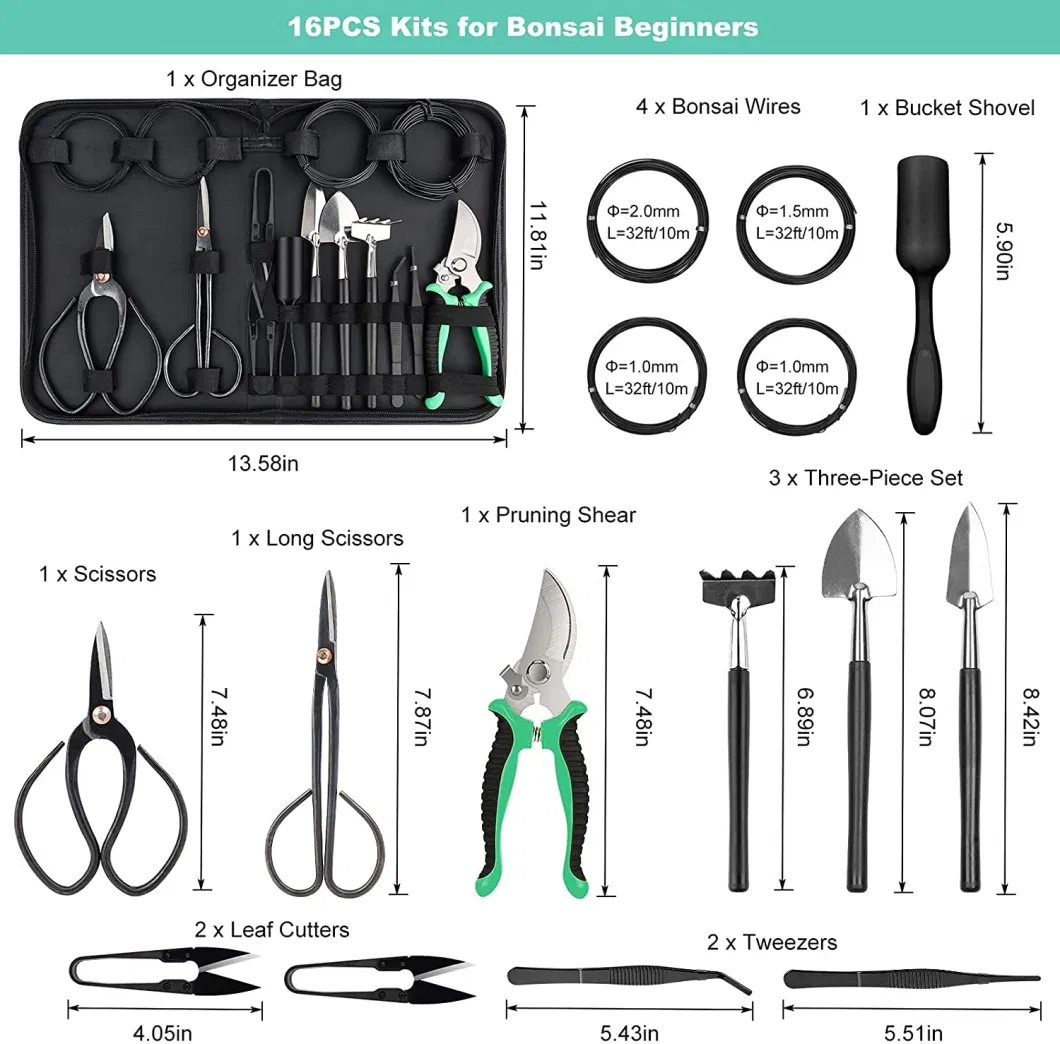 Bonsai Tool Kit Gardening Tools Set Succulent Kit 16PCS Garden Hand Tool Set Trimming Tools