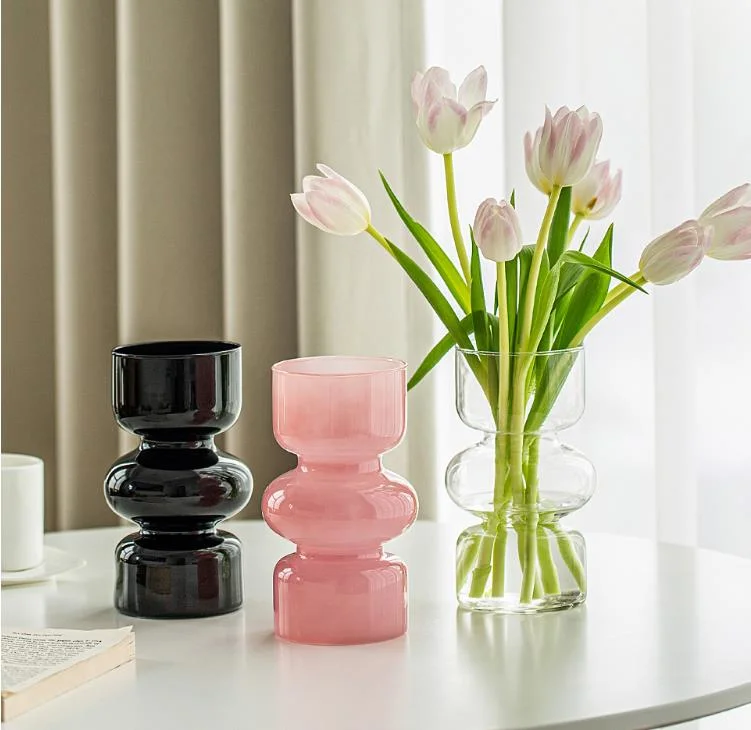 Small Black White Pink Color Glass Bud Vases Flower Vases with Cute Design for Wedding Candles Holders Home Decor