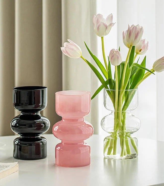 Small Black White Pink Color Glass Bud Vases Flower Vases with Cute Design for Wedding Candles Holders Home Decor