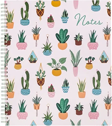 Steel Mill &amp; Co Cute Large Spiral Notebook College Ruled, 11&quot; X 9.5&quot; with Durable Hardcover and 160 Lined Pages, Succulent
