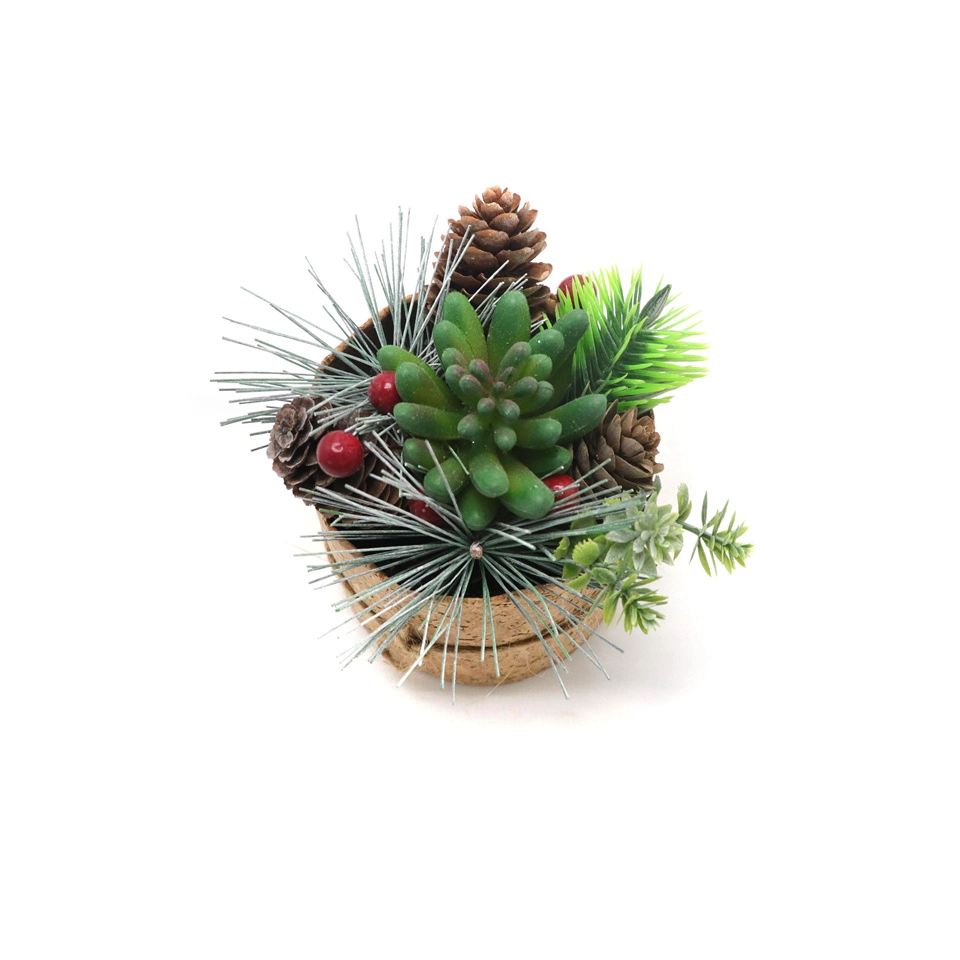 Hot Sale of Artificial Green Plant Small Bonsai Succulent Pine Cone Decoration Holiday Decoration Desk Center Decoration Green Plant Mini Bonsai