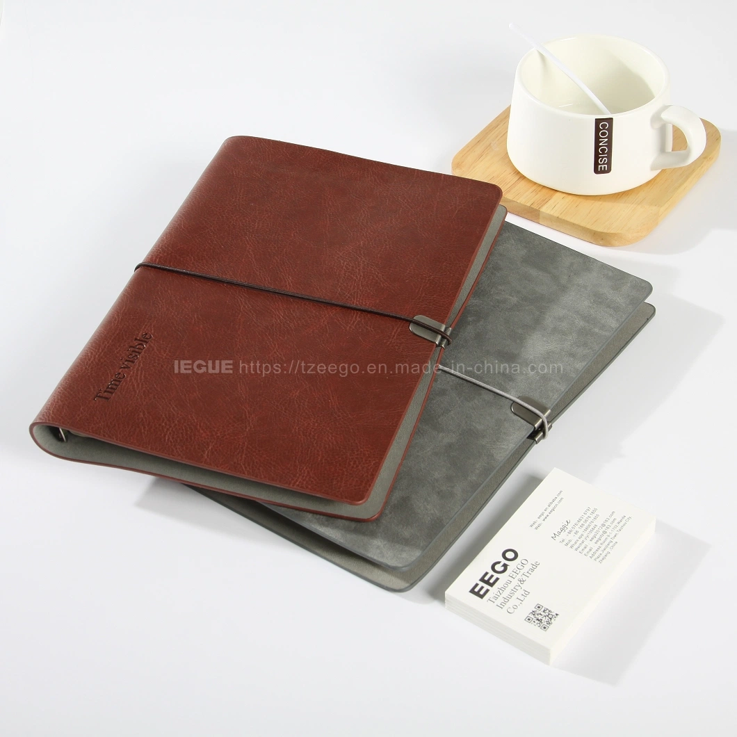 High Quality Promotion Office Stationery Customized Cooperate Business Loose Leaf Custom Leather A5 Notebook with Pen Loop