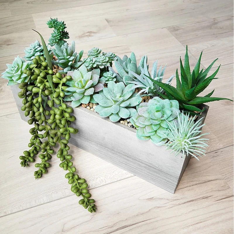 11 PCS Mini Artificial Succulents Picks Unpotted Faux Succulent Assortment in Flocked Green in Different Type Different Size Succulents Echeveria Agave