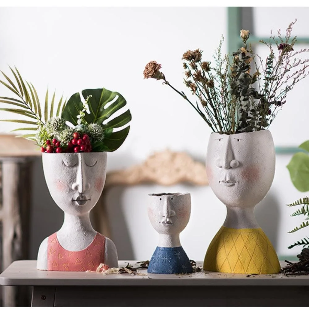 Portrait Flowerpot Art Plants Vase Doll Shape Sculpture Resin Vase Home Decor Succulents Head Shape Vase Nordic Human Head Vessels Bl19936