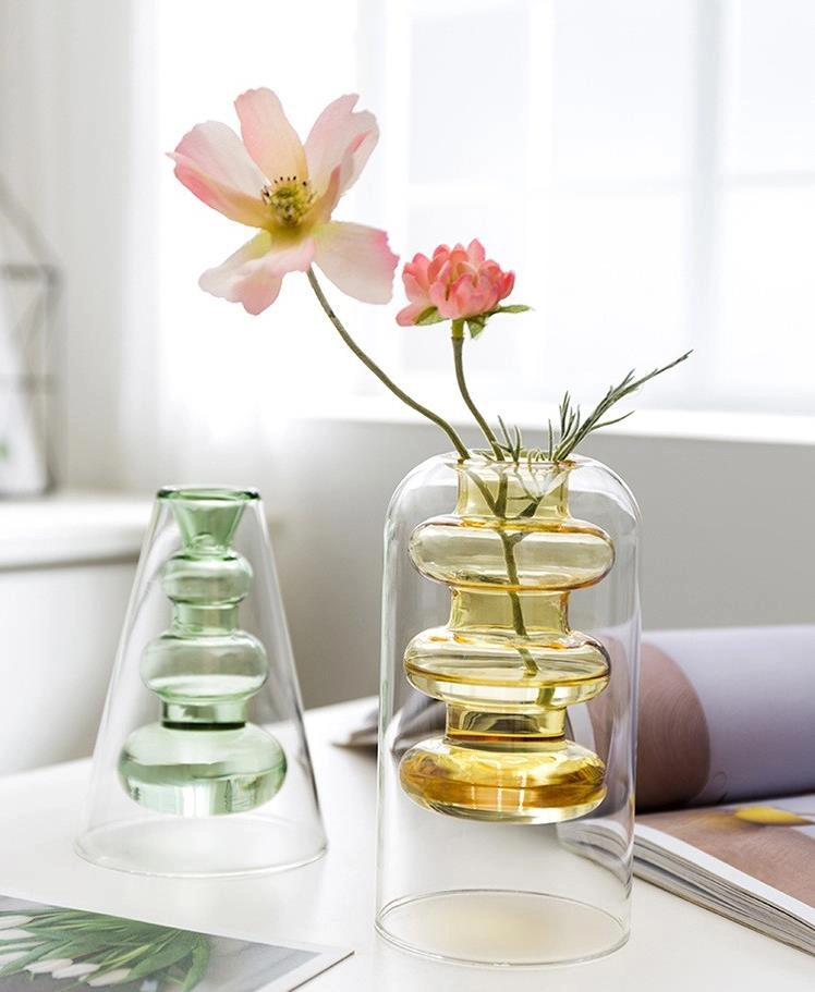 Small Glass Bud Vases for Centerpieces Color Glass Flower Vases Bulk with Cute Rope Design for Wedding Candle Holder