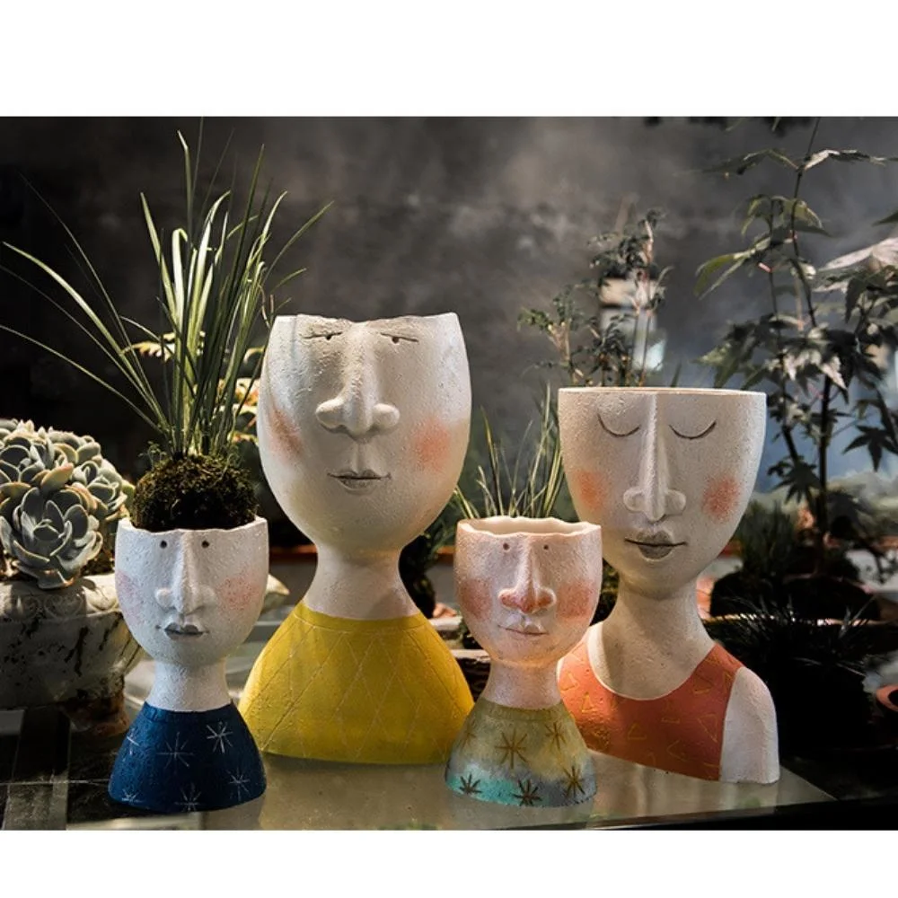 Portrait Flowerpot Art Plants Vase Doll Shape Sculpture Resin Vase Home Decor Succulents Head Shape Vase Nordic Human Head Vessels Bl19936