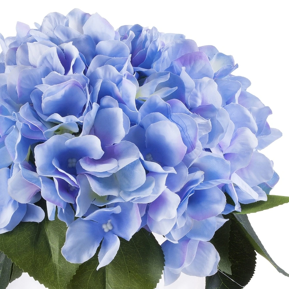 Wedding Decor Blue Artificial Silk Hydrangea Fake Flowers Arrangement in Clear White Vase