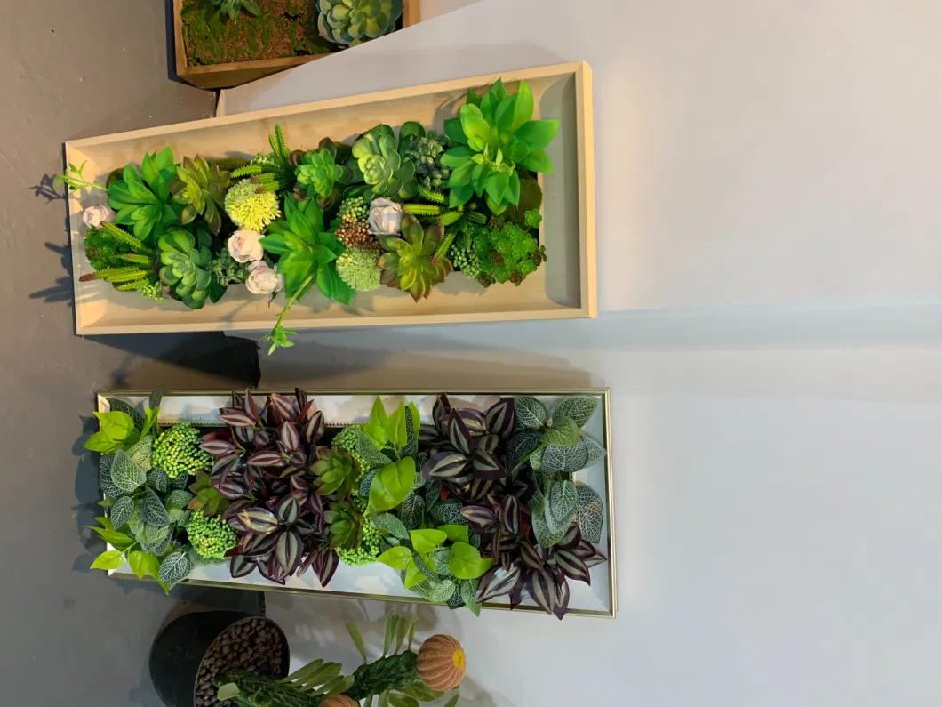 Wooden Box Gift Set Artificial Plants Mini Succulent