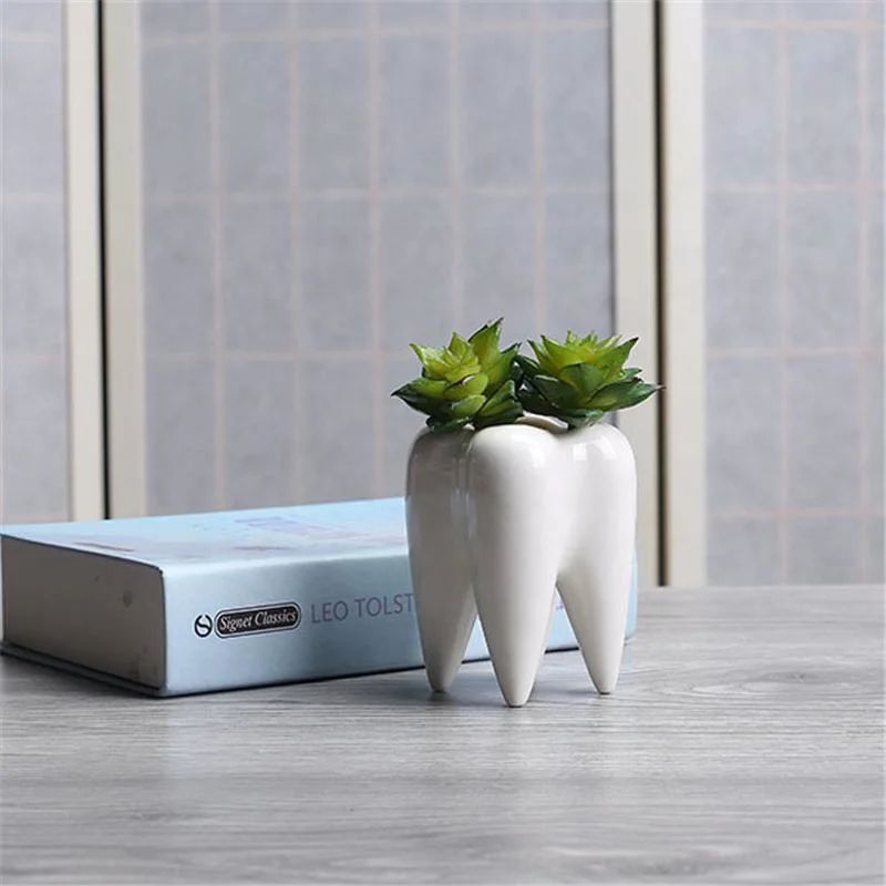 Wholesale Creative Mini Tooth Succulent Ceramic Pots Small Plants Planters Without Holes Garden Decoration
