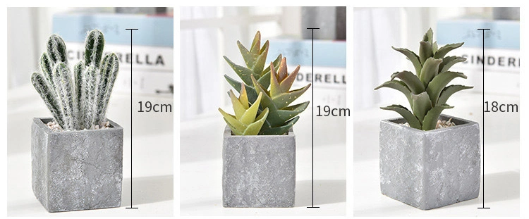 Assorted Decorative Faux Succulent Artificial Succulent Cactus Faked Air Plants with Gray Pots