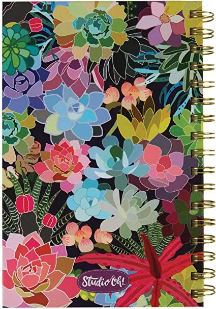 Medium Hardcover Spiral Notebook by Studio Oh! - Succulent Paradise - 5.75&quot; X 8.75&quot; - Durable Wire-O Lay-Flat Binding, Full-Color Art Rigid Cover &amp; 160 Lined PA