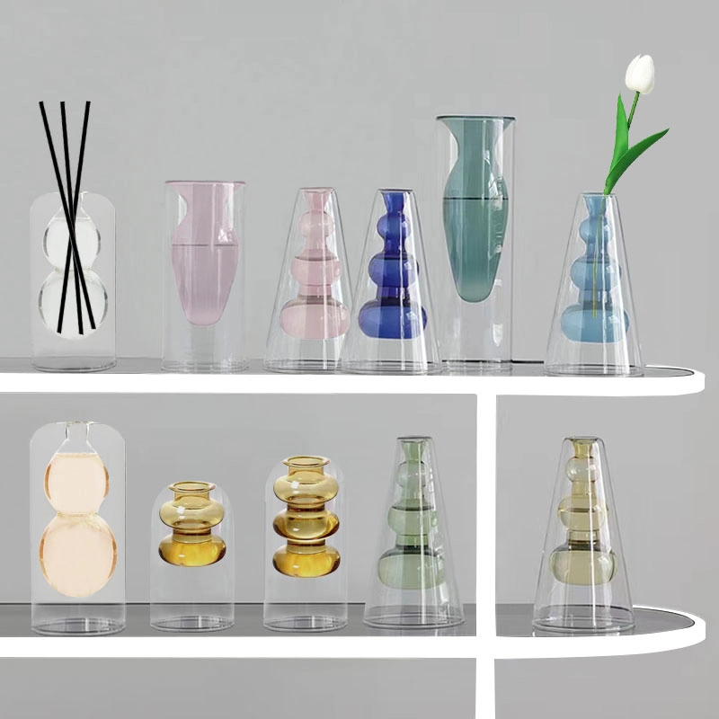 Wholesale Centerpiece Decorative Colored Clear Wedding Centerpiece Glass Vases Colorful Candle Holder for Decoration