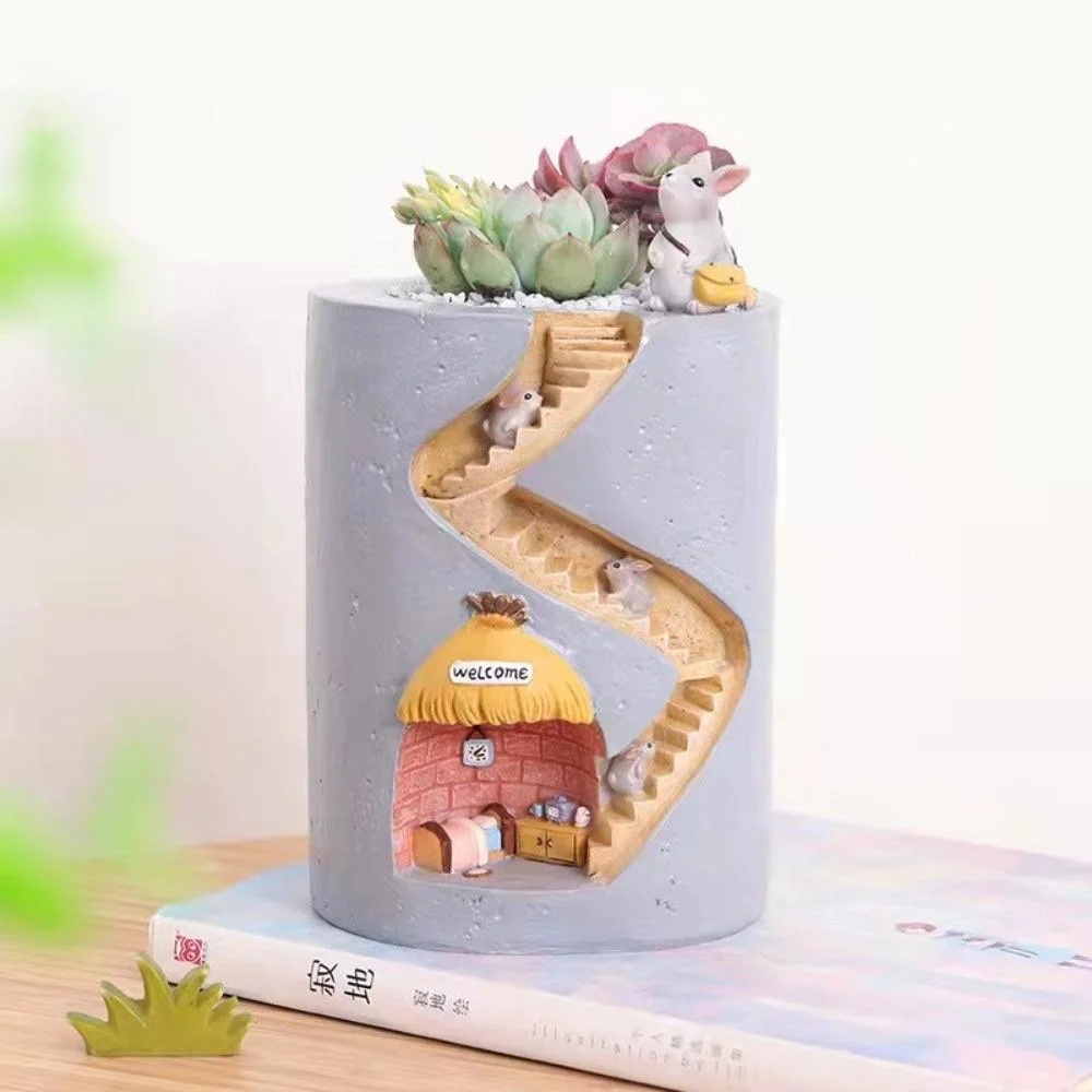 Garden Decor Cartoon Flowerpots Resin Desktop Ornament Rabbit Hedgehog Water Planting Container Creative Succulents Planter Bl21948