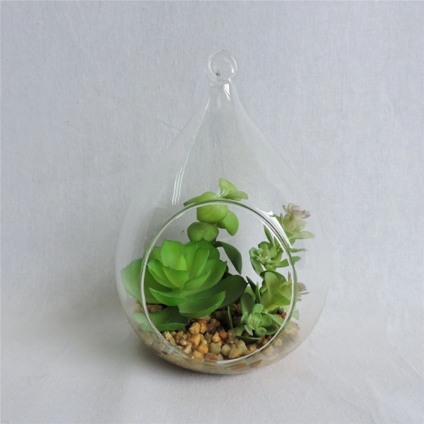 Home Decoration Artificial Fake Succulent in Glass Pot