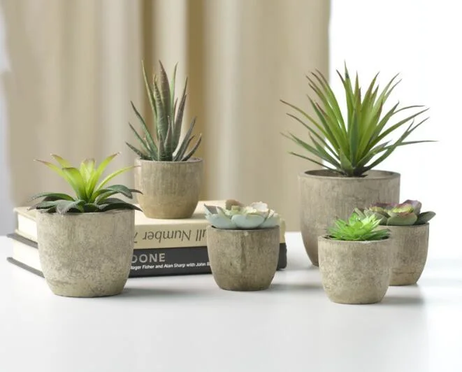 Artificial Cactus Plants in Cement Pot for Home Decoration