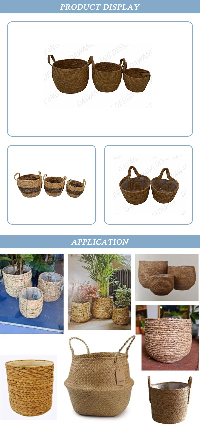 Wholesale Balcony Woven Flower Pot Storage Container Creative Home Plant Basket Interior Succulent Woven Basket for Living Room