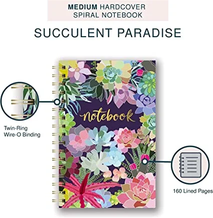 Medium Hardcover Spiral Notebook by Studio Oh! - Succulent Paradise - 5.75&quot; X 8.75&quot; - Durable Wire-O Lay-Flat Binding, Full-Color Art Rigid Cover &amp; 160 Lined PA