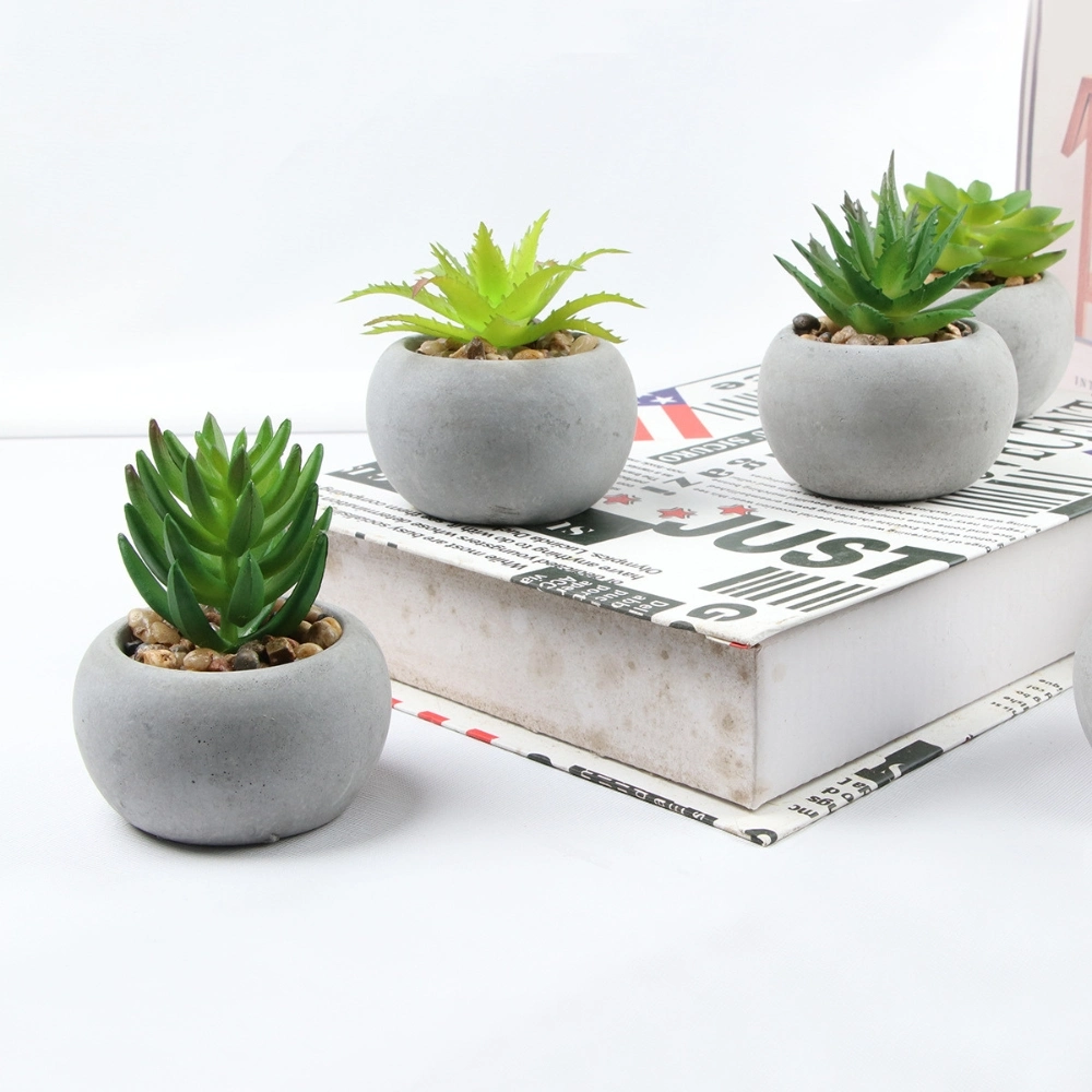 Artificial Succulent Plants in Cement Pots Realistic Faux Potted Plant Ci24797