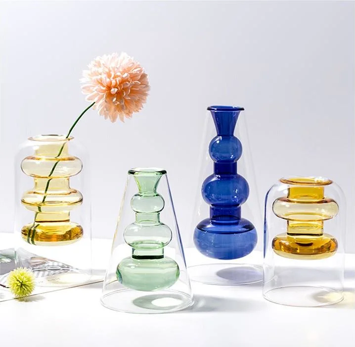 Wholesale Centerpiece Decorative Colored Clear Wedding Centerpiece Glass Vases Colorful Candle Holder for Decoration