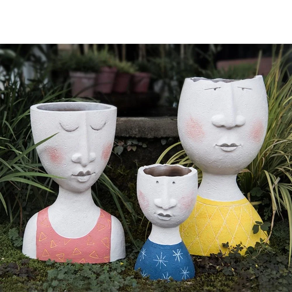 Portrait Flowerpot Art Plants Vase Doll Shape Sculpture Resin Vase Home Decor Succulents Head Shape Vase Nordic Human Head Vessels Bl19936