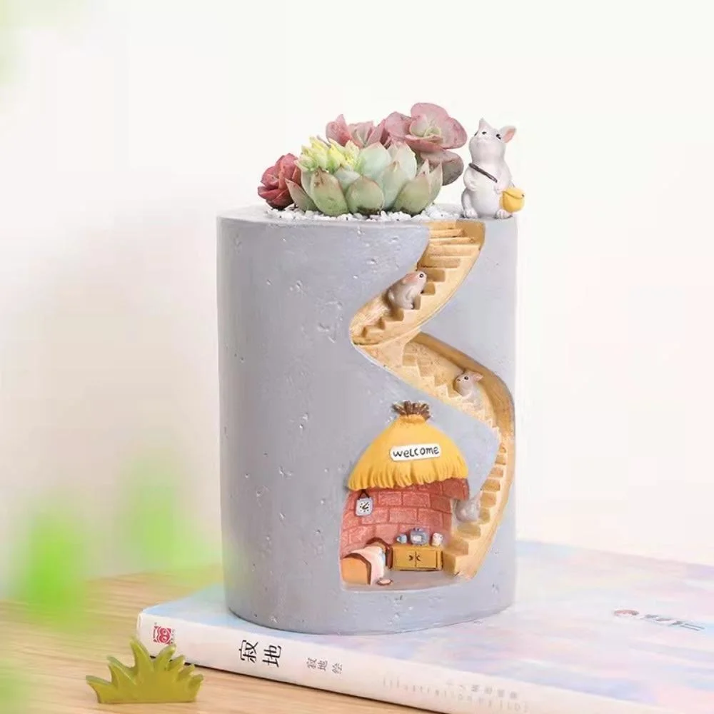 Garden Decor Cartoon Flowerpots Resin Desktop Ornament Rabbit Hedgehog Water Planting Container Creative Succulents Planter Bl21948