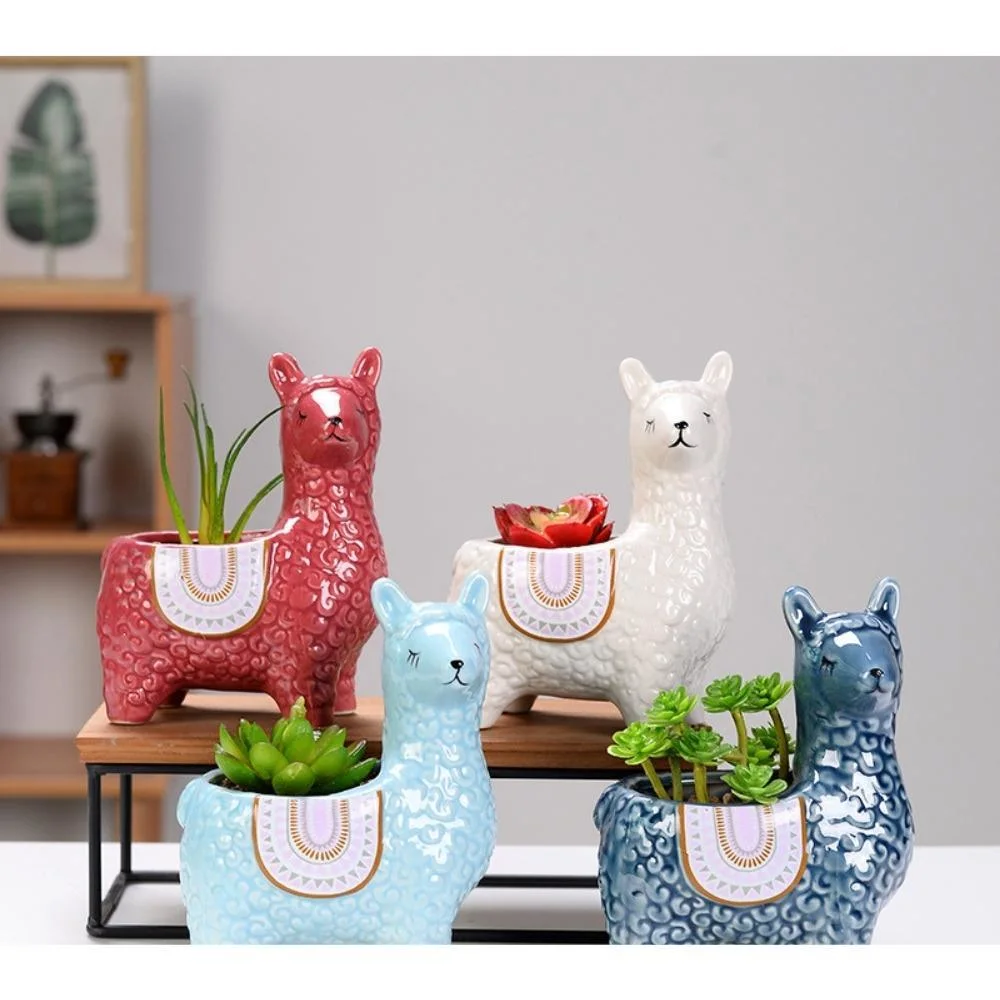 Cute Design Sheep Ceramic Flowerpot Herb Succulent Indoor Outdoor Decoration Ci20601