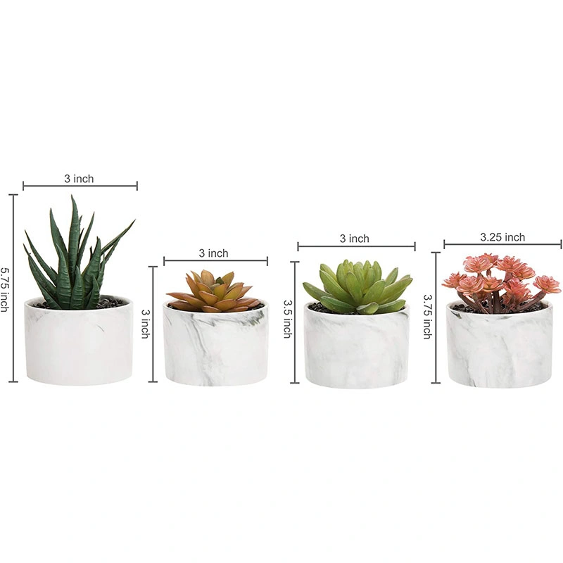 Mini Artificial Succulent Plants in Marbled Ceramic Planters, Set of 4