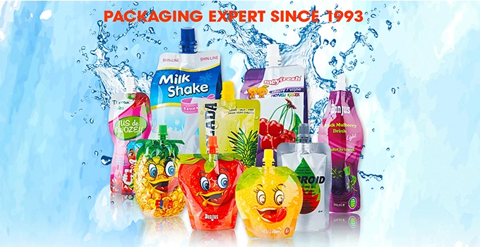 Custom Plastic Bag Juicy Fruit Edibles Mango Juice Doypack Packaging Spout Bag