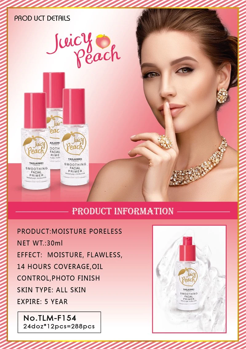 Tlm 14 Hours Coverage Juicy Peach Face Primer Supplier Moisture Make up OEM Shrink Pore Primer Base Face Oil Control Makeup Skin Primer