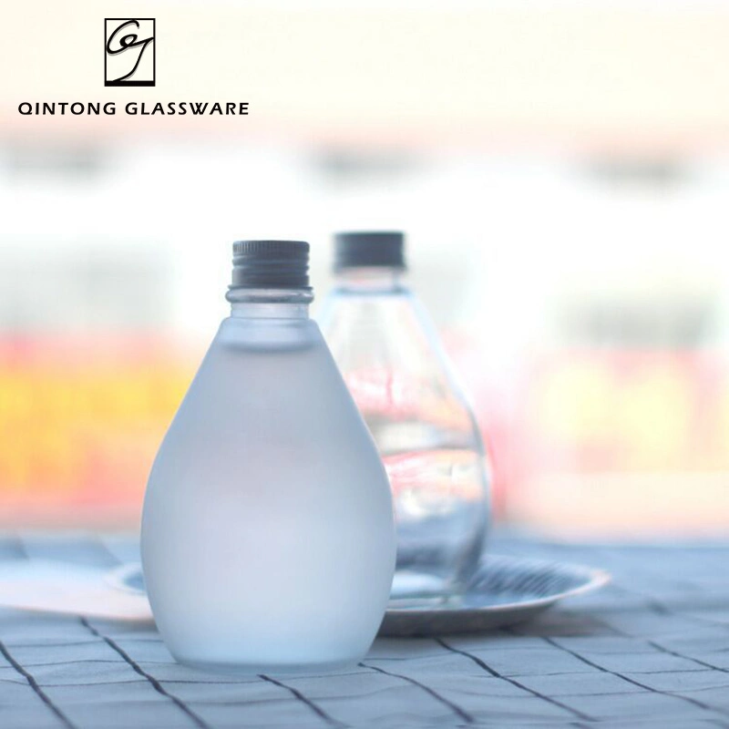 Factory Dicect 280ml 350ml 9oz 12oz Frosted or Transparent Glass Packaging Juicy Beverage Glass Bottle with Metal Lid