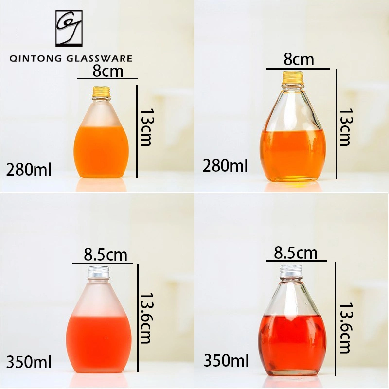 Factory Dicect 280ml 350ml 9oz 12oz Frosted or Transparent Glass Packaging Juicy Beverage Glass Bottle with Metal Lid