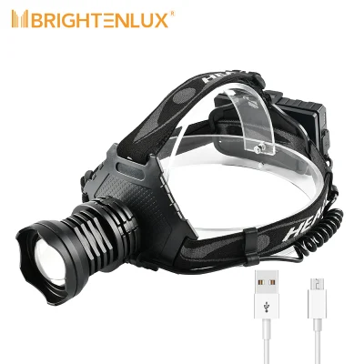 Brightenlux Logo Printing Zoomable 1000 Lumen Super Power Ipx6 Waterproof Outdoor LED Xhp70 Headlamp with Power Bank