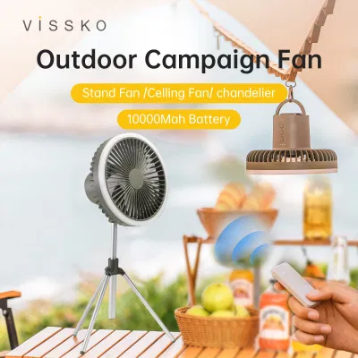  10000mAh Camping Fan Colorful RGB Lights Rechargeable Desktop Portable Circulator Wireless Ceiling Electric with Power Bank Tripod