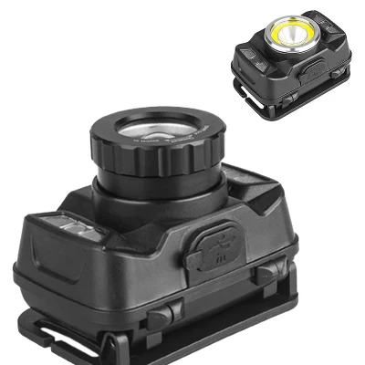 Wholesale Camping Head Torch Lamp Emergency Head Torch Light 5W Rechargeable Headlamp with Red Warning Sensor Zooming LED Headlamp